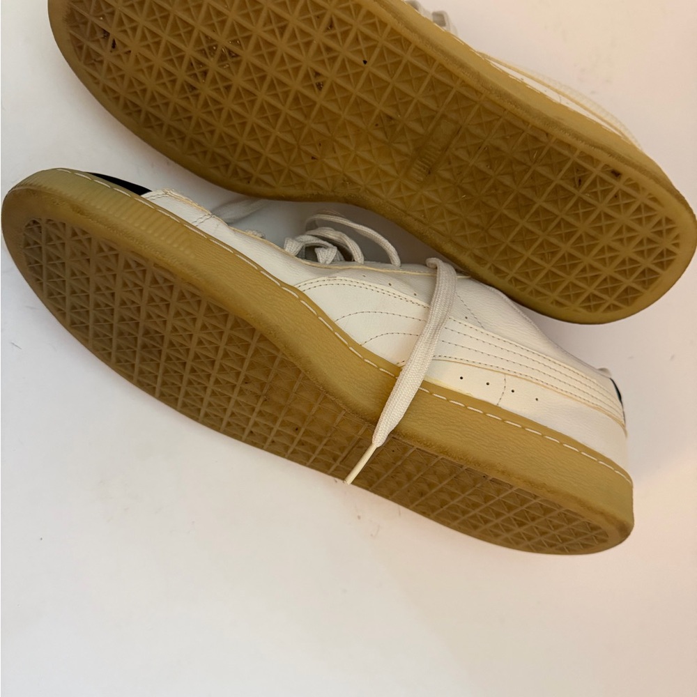 Puma White Leather Sneakers with BlackPatent Leather Toe Men’s 12 - Picture 13 of 14
